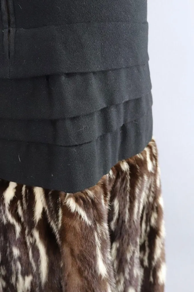 Vintage 1940s Hattie Carnegie Black Dress with Fur Trim and Jacket