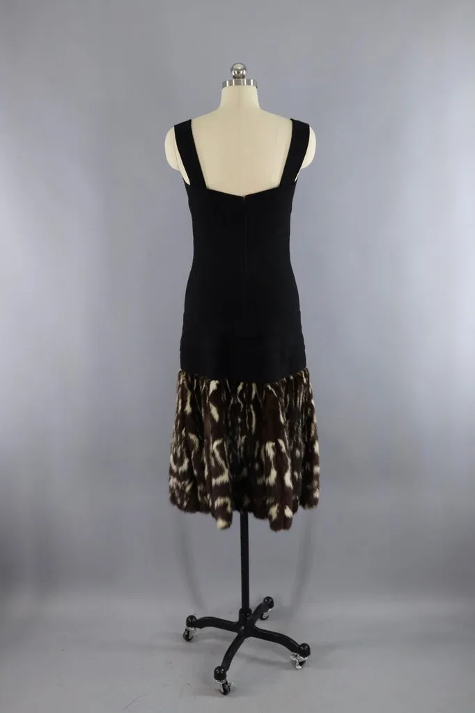 Vintage 1940s Hattie Carnegie Black Dress with Fur Trim and Jacket