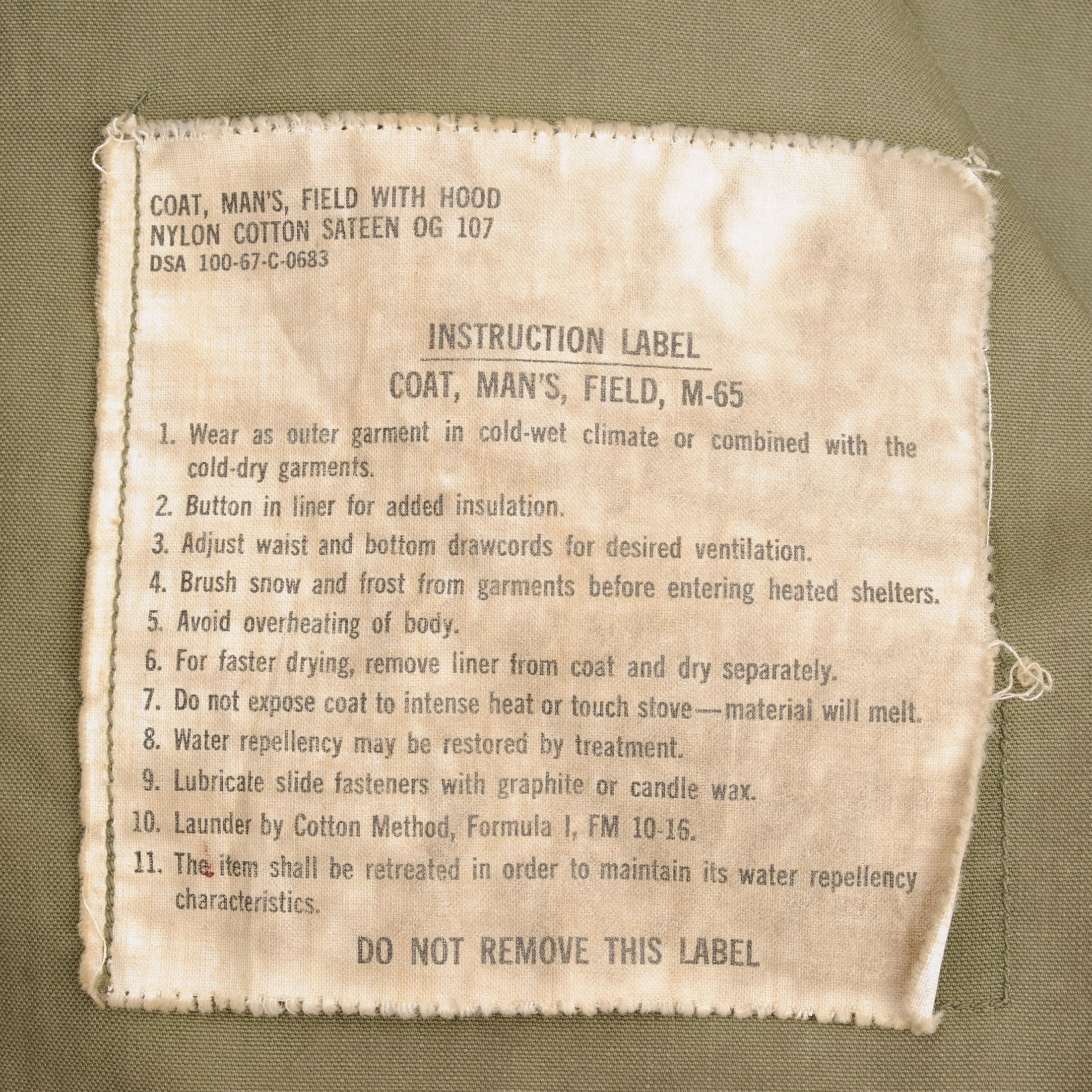 VINTAGE US ARMY M-1965 M65 1967 VIETNAM WAR FIELD JACKET SIZE MEDIUM LONG