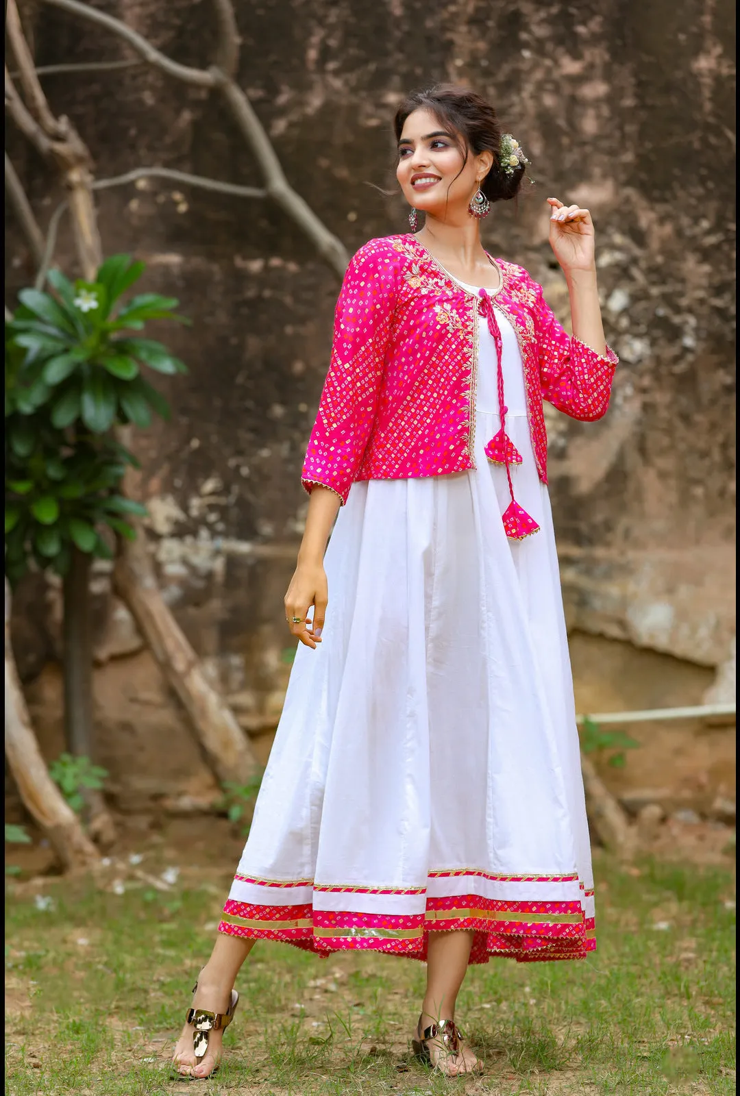White & Pink Dress With Jacket