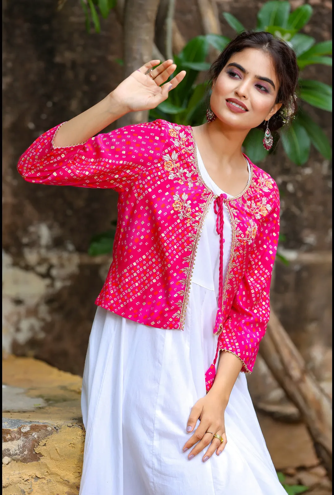 White & Pink Dress With Jacket