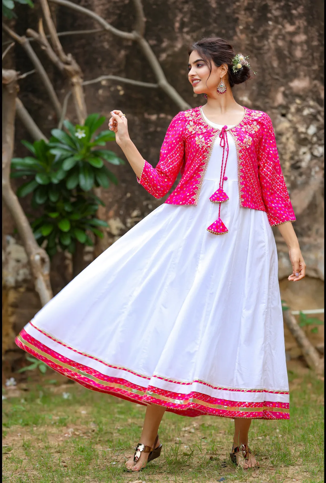 White & Pink Dress With Jacket