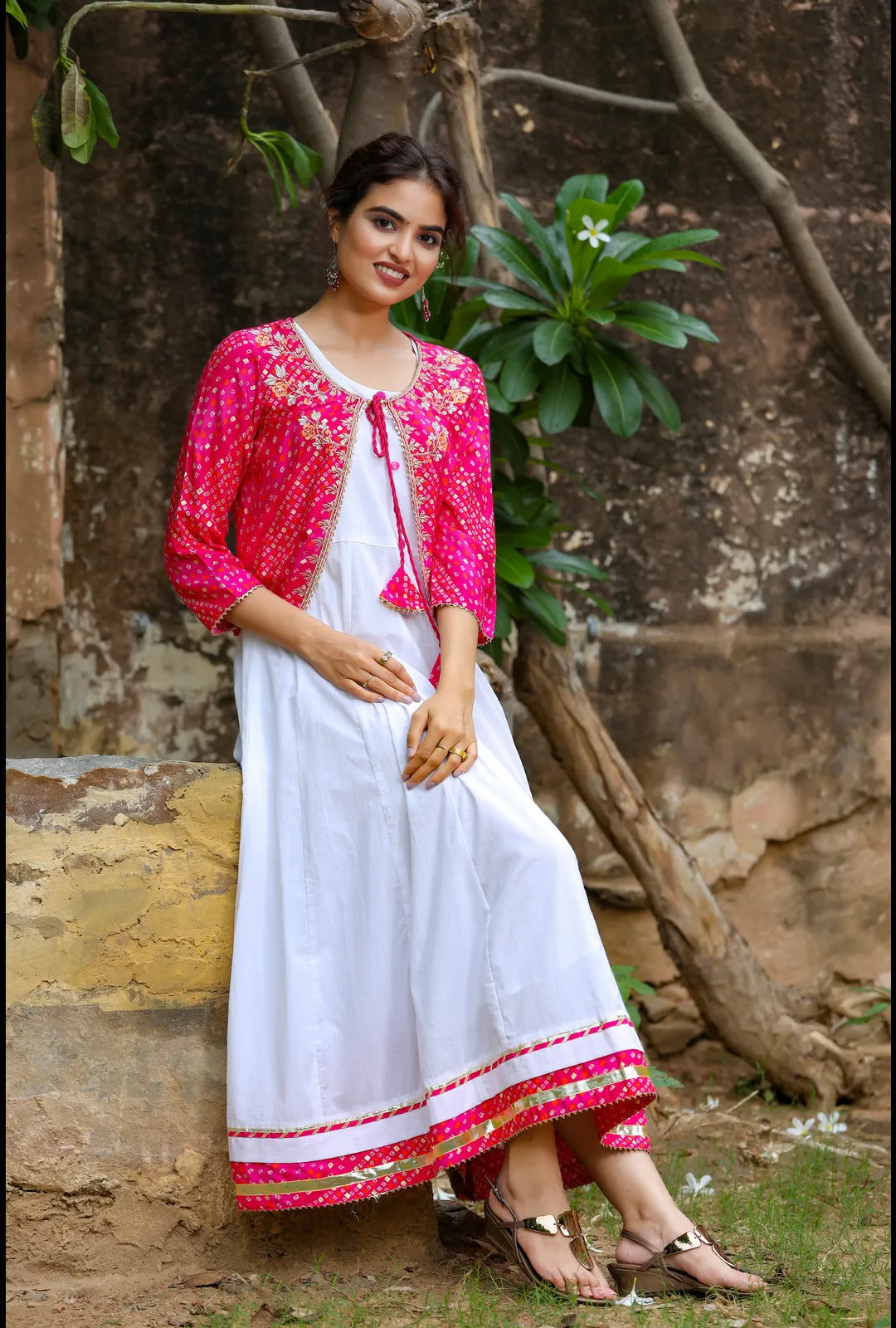 White & Pink Dress With Jacket