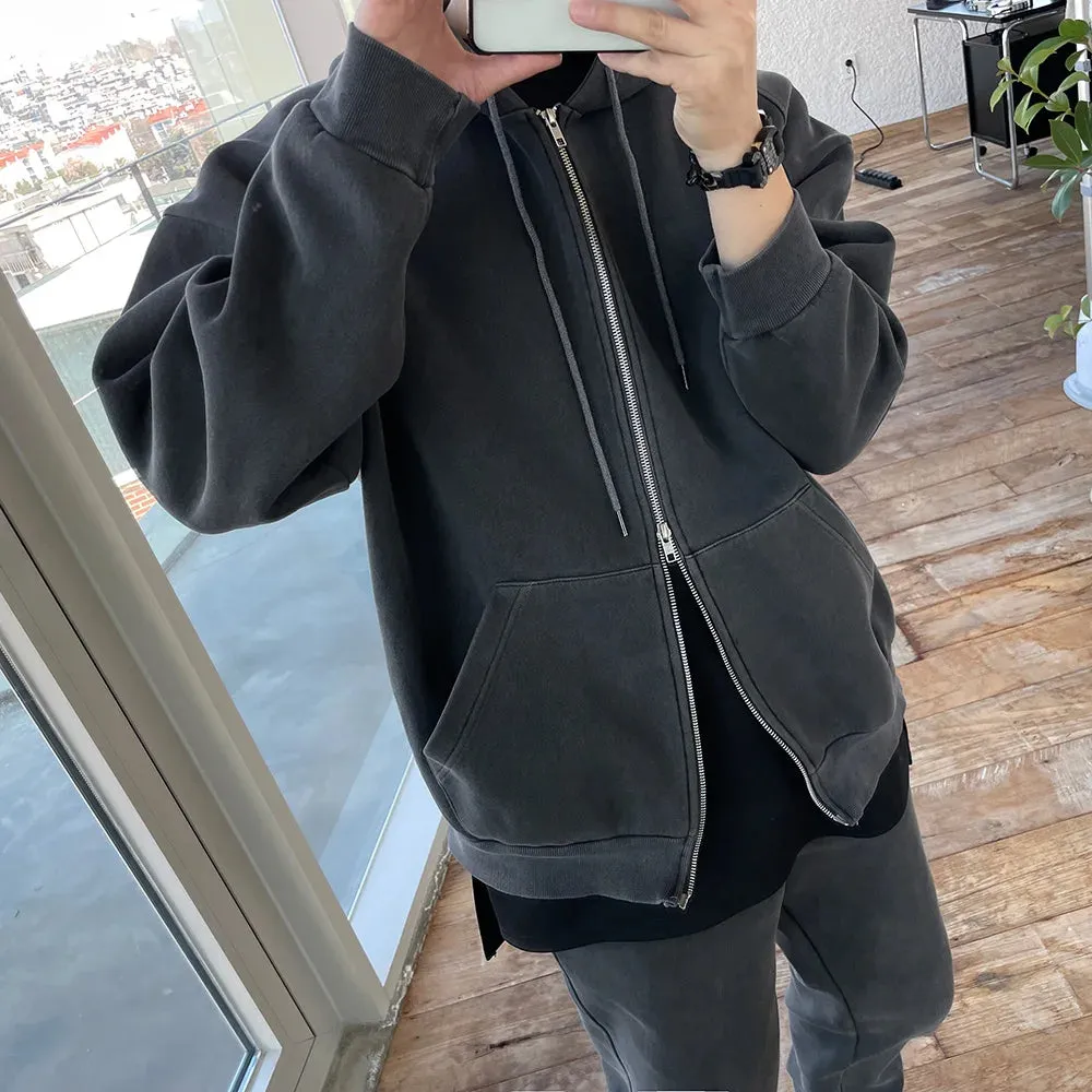 WIAOFELLAS  -  Men's spring South Korea loose leisure hundred lap plankton shuai European and American cardigan hooded hoodie
