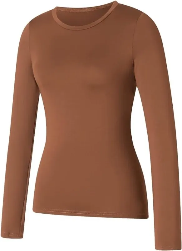 Womens Long Sleeve Scoop Neck Lace Trim Slim Fitted Casual Tee Tops | Slim Basic T-Shirts Crop Tops for Women's | Lace Trim Top | Slim Fit Top | Casual Top | Layering Top
